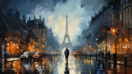 bussines man walking in paris illustration