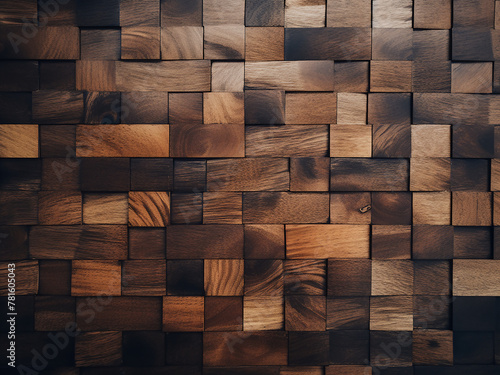 Close-up reveals brown surface with wood tile textures