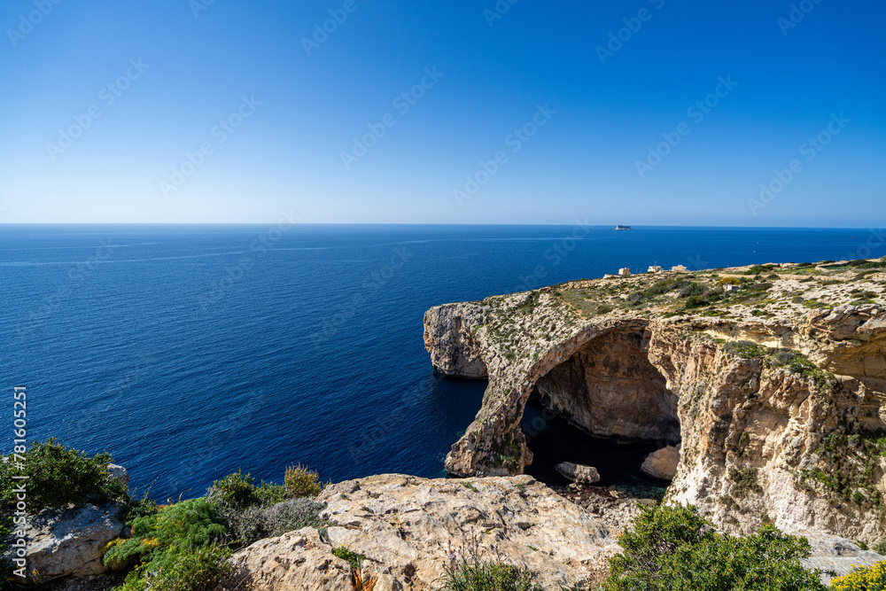 Beautiful Blue Grotto in Malta. Sunny day