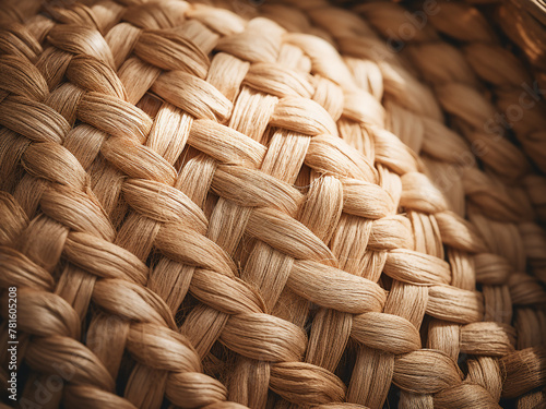 Woven pattern of straw-like material shown in textured setting