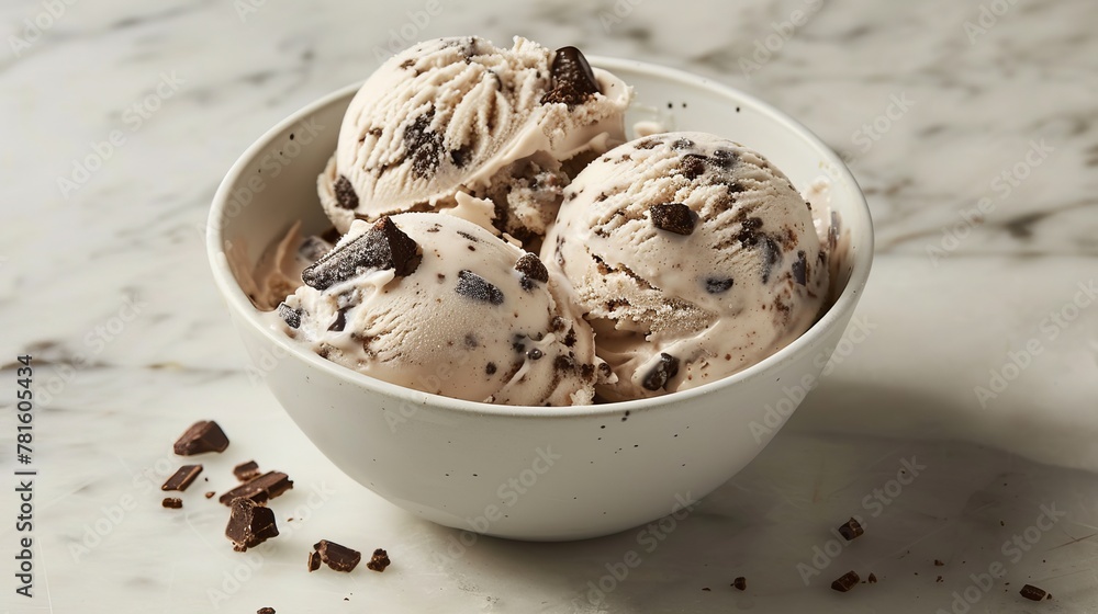 A bowl of vegan cookie dough flavoured ice cream A bowl of vegan cookie dough flavoured ice cream