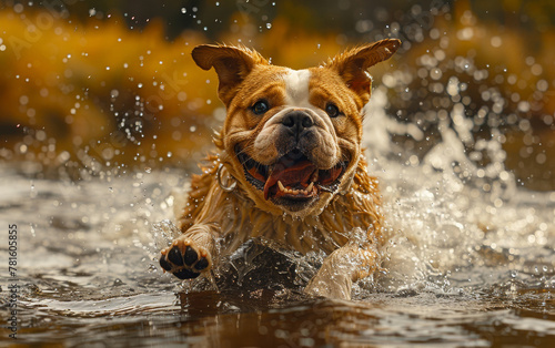Happy dog running in the water © Анна Терелюк