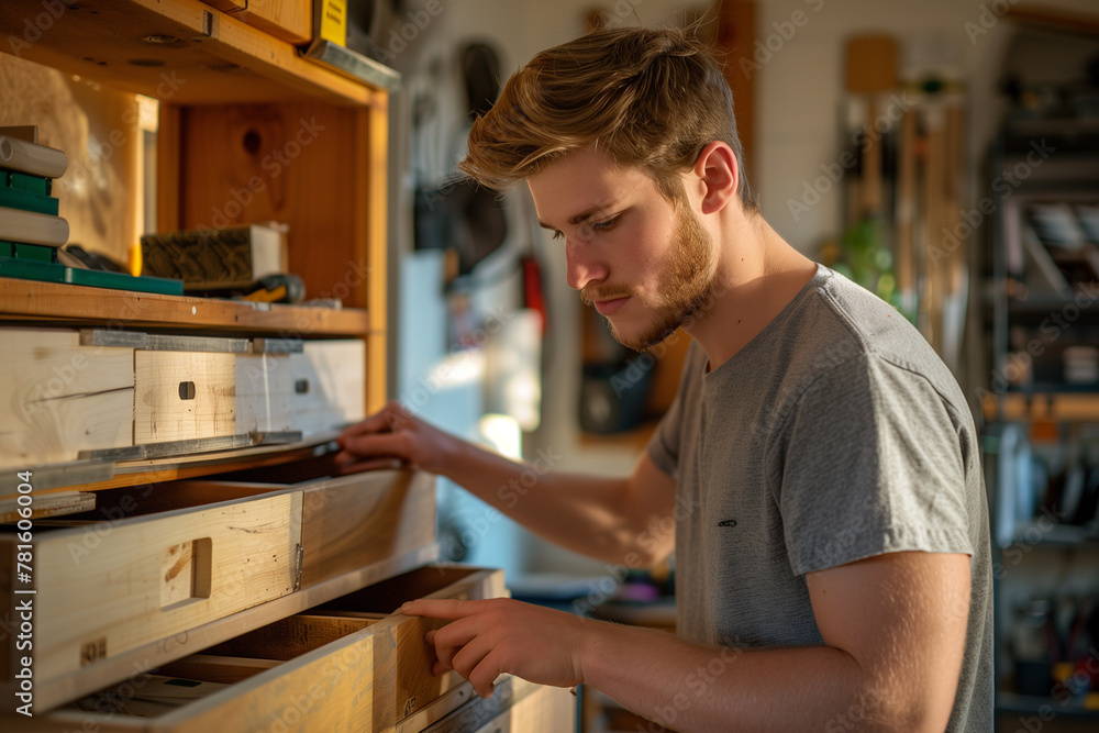 Man Looking at Drawer Full of Drawers Man Looking at Drawer Full of Drawers