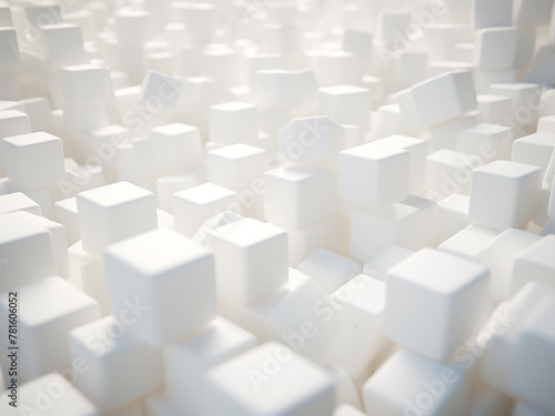 Elevated perspective  textured white cubes of different heights