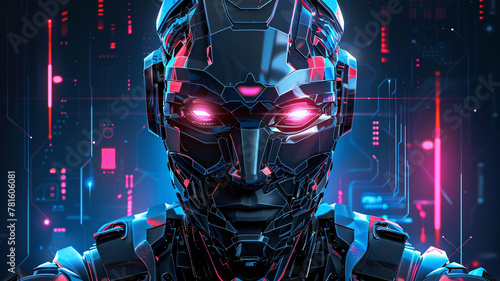 A futuristic soldier graphical vector face equipped with high-tech armor and a steely gaze, prepared for combat in a sci-fi world.