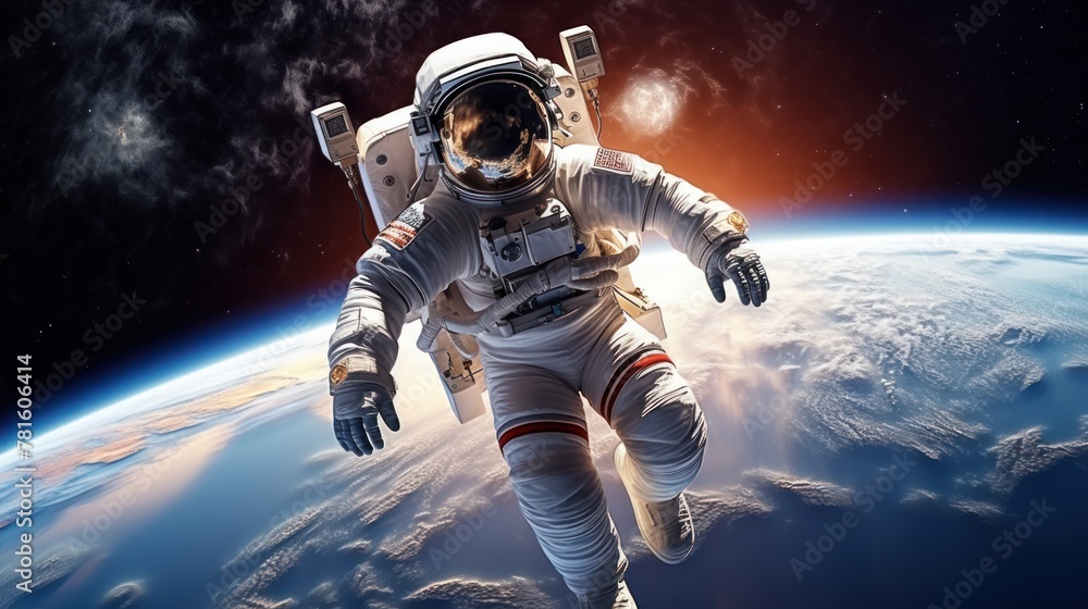 An astronaut in space, with the Earth as a backdrop. An astronaut in space, with the Earth as a backdrop.