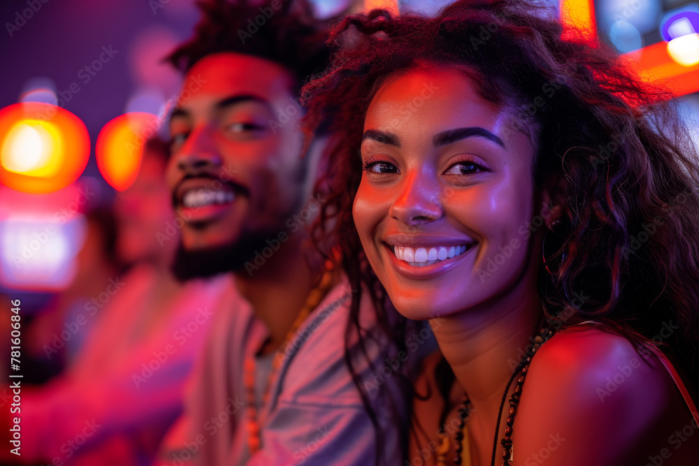 Portrait of happy young couple having fun at night club Portrait of happy young couple having fun at night club
