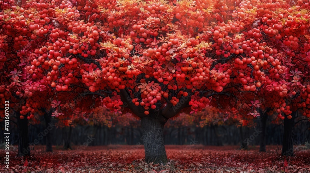 Naklejka premium Red Tree Standing Proud in Field