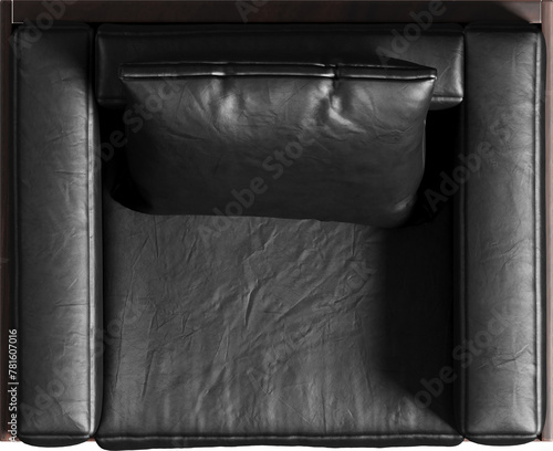 Top view of modern black leather armchair