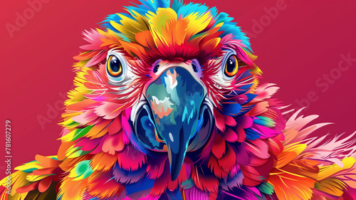 Vibrant vector face of a tropical bird with colorful feathers and an alert gaze.