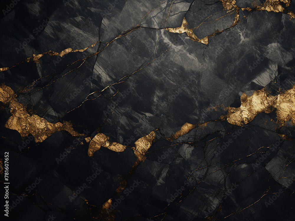 Fototapeta premium Black and gold accents enrich the dark grunge rustic marble wall