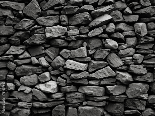 Design elements benefit from the abstract black and white rock stone wall texture