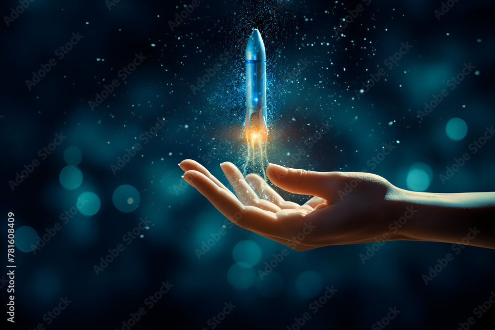 Cosmic Exploration: Space Rocket Launching from Woman Cosmic Exploration: Space Rocket Launching from Woman