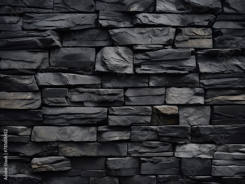 Stone blocks compose the textured background of the black wall
