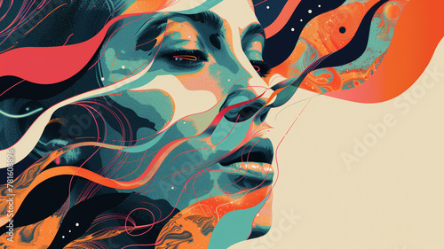 A surreal graphical vector face with distorted features and dreamlike elements  blurring the line between reality and imagination.