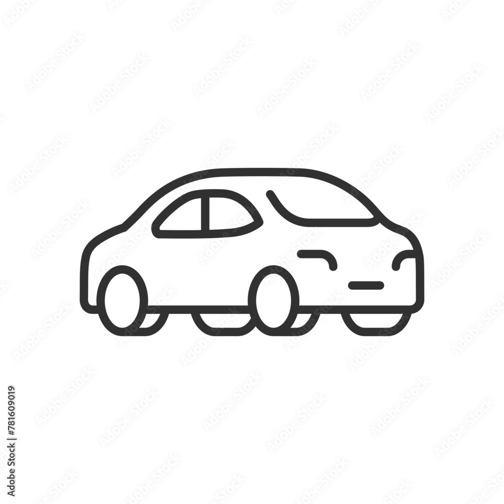 Car from side and back, linear icon. Line with editable stroke