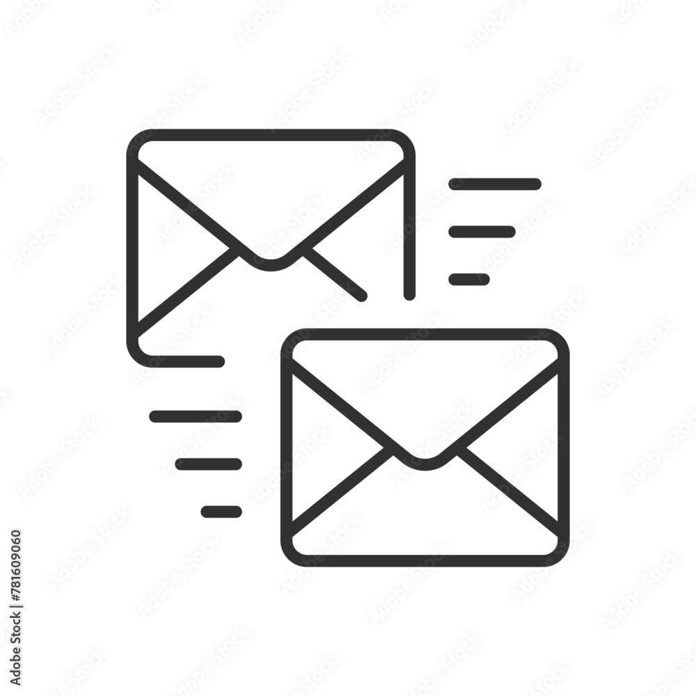 Correspondence by mail, linear icon. Mail flies. Line with editable stroke Correspondence by mail, linear icon. Mail flies. Line with editable stroke