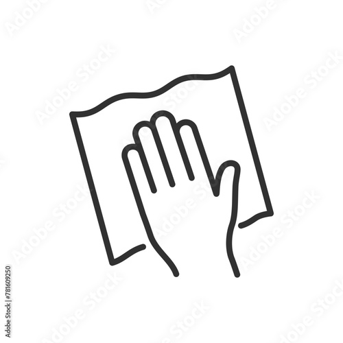 Wipe with a wipe, linear icon. Hand and wipe. Line with editable stroke