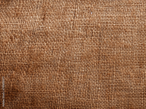 Soft focus close-up revealing the textured background of brown sackcloth photo