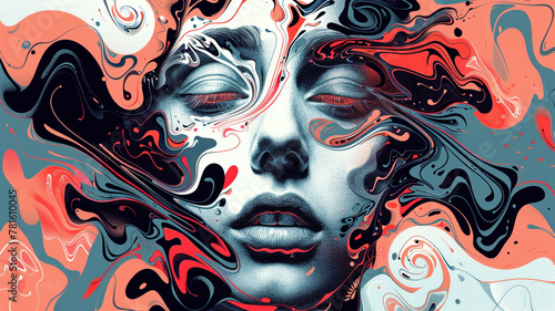 A surreal graphical vector face with distorted features and dreamlike elements, blurring the line between reality and imagination.