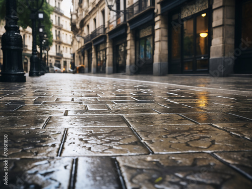 Street pavement adorned with stone tiles in Madrid's Salamanca