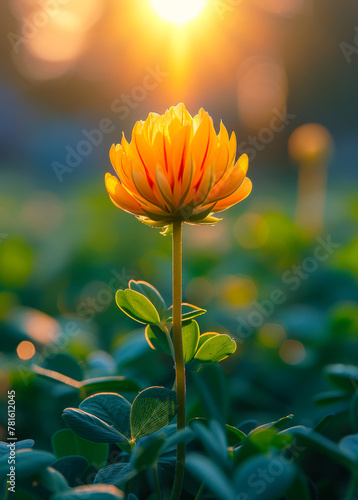 Yellow flower blooming in the garden with the sun shining through © Анна Терелюк