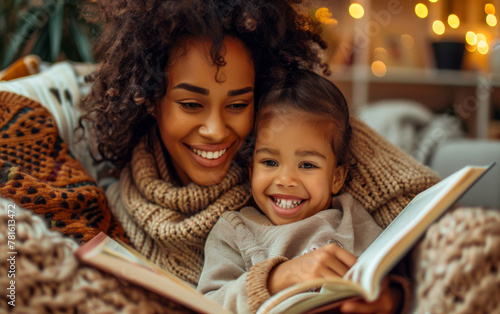 Mother and daughter read book together