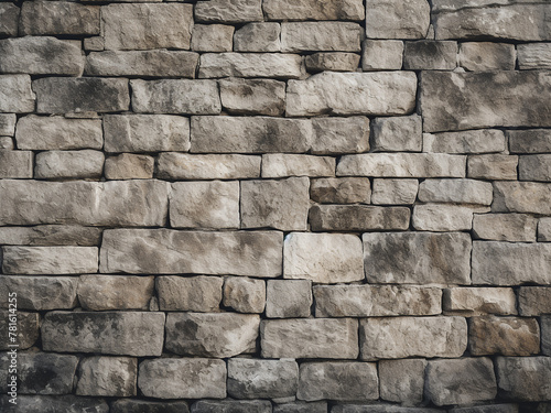 Detailed view of the texture on an old gray stone wall