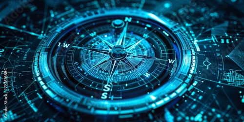 Navigating the Digital Frontier: A Futuristic Compass Interface Gleaming with Technological Precision for Global Orientation, Generative AI photo