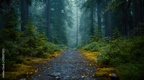 View of the road in a beautiful green forest.