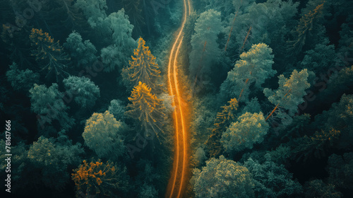 View of the road in a beautiful green forest. photo