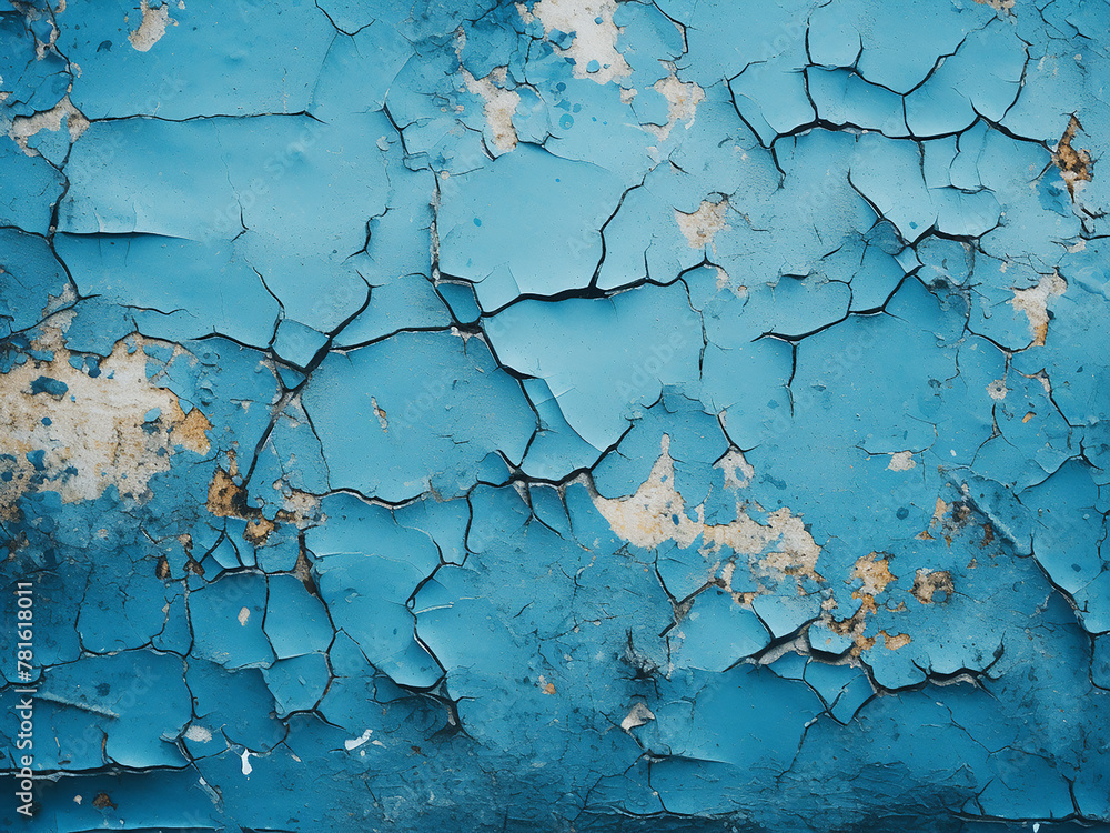 Obraz premium Background features wall with cracked blue paint