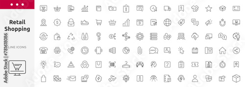 E-commerce, shopping retail web icon set. UI line icons collection vector. Thin outline icons pack
