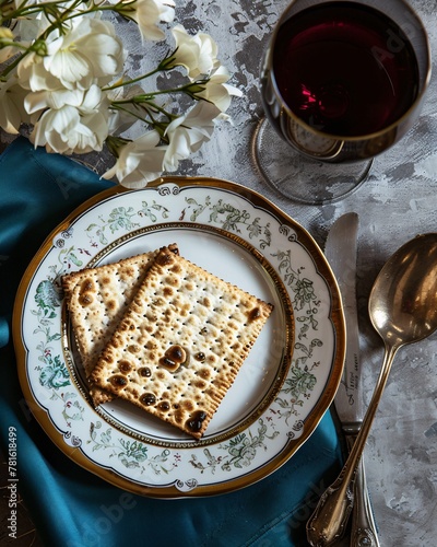 Jewish holiday Passover concept with matzah