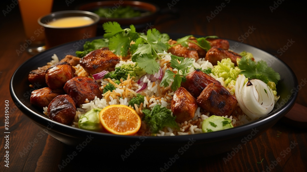 Delicious Briyani bowl with meat, vegetables and egg Delicious Briyani bowl with meat, vegetables and egg