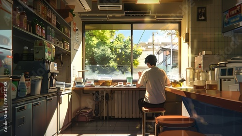 A man eating breakfast at konbini