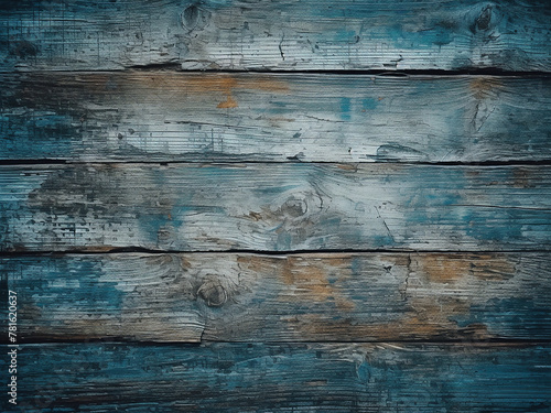Vintage wooden background with worn blue paint, space for text