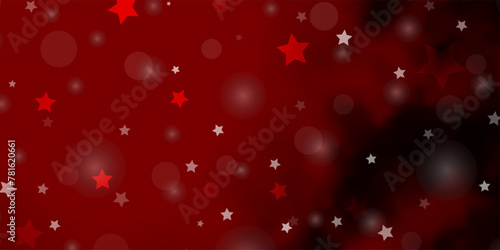 Dark Orange vector background with circles, stars.