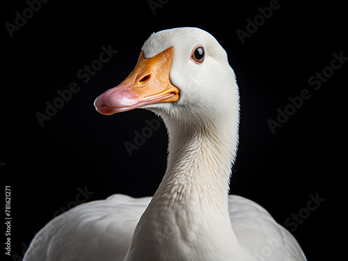 White goose down contrasts against black backdrop photo