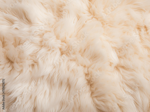 Background of fluffy white sheep wool carpet texture