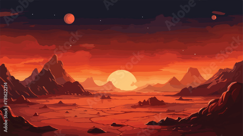 Orange alien space planet game cartoon background.