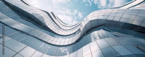Close up of the futuristic and modern building with wavy detail.