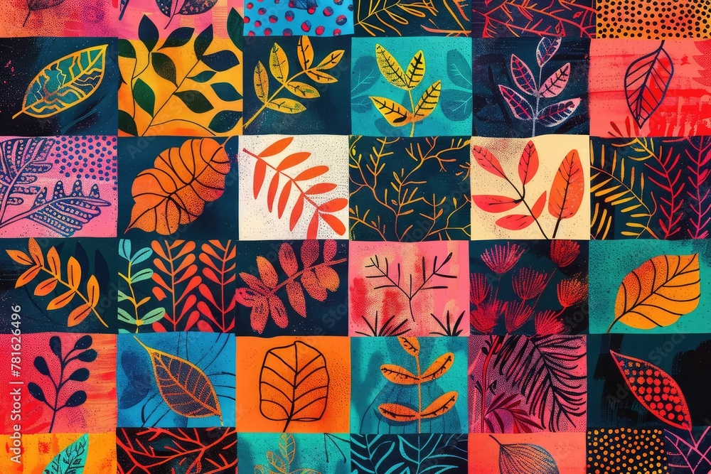 patchwork leaves pattern on background 