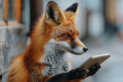 A cute fox clicking on a digital ad  representing strategic ad placements  clear and bright background  room for text