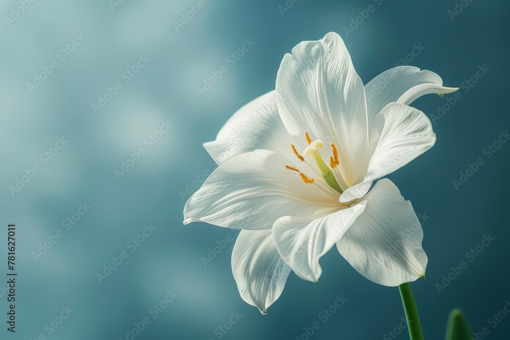 A single white flower against a bright, clean background, symbolizing purity and simplicity