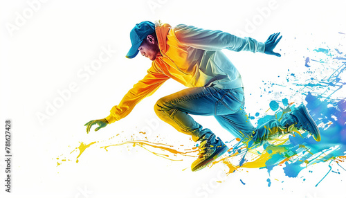 Dynamic dancing man splashing colors photo