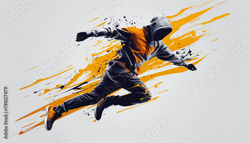 Dynamic runner action in black and yellow illustration