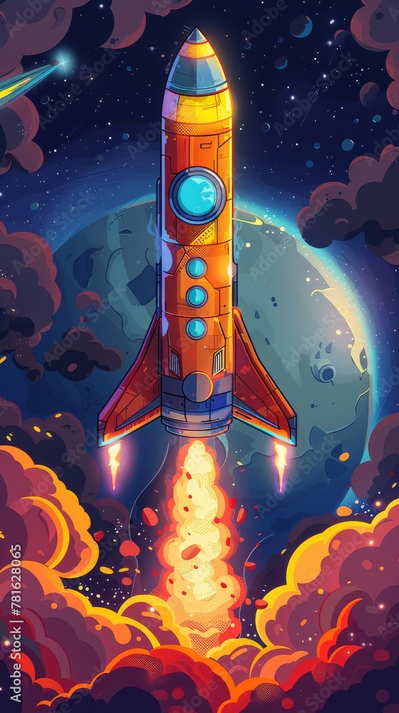 Fototapeta premium Cartoon space cannon fun defense