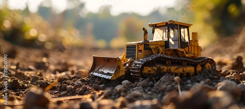 Powerful Bulldozer Model: Dominating the Landscape with Copy Space Available for Logo or Text, Perfect for Construction and Engineering Concepts or Advertising Campaigns