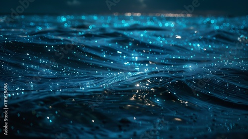 Glowing lights dance at night in the waters of Jervis Bay, Australia. photo